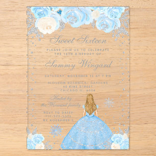 Blue Winter Blonde Hair Princess 16 . Geburtstag Acryleinladungen