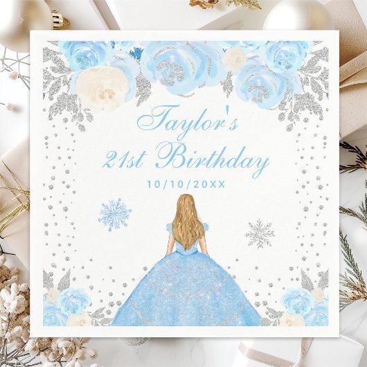Blue Winter Blonde Hair Princess Geburtstagsparty Serviette