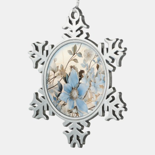 Blue Winter Blume Schneeflocken Zinn-Ornament (Rechts)