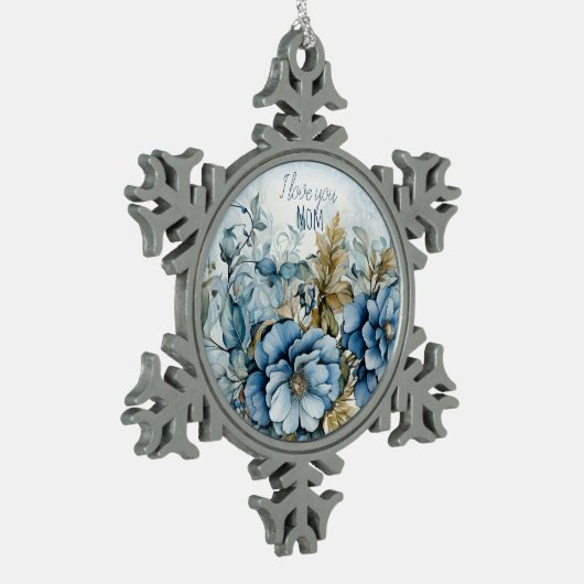 Blue Winter Blume Schneeflocken Zinn-Ornament (Links)