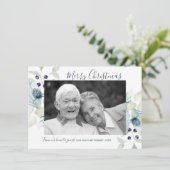 Blue Winter Blume Urlaub Fotokarte Feiertagskarte (Stehend Vorderseite)