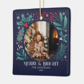 Blue Winter Botanicals Weihnachtsfest Foto Keramikornament (Links)