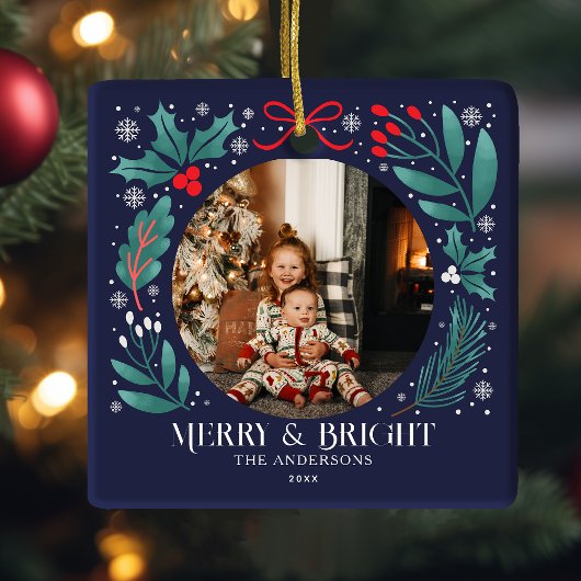 Blue Winter Botanicals Weihnachtsfest Foto Keramikornament