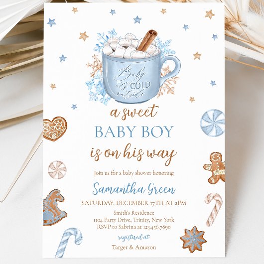 Blue Winter Boy Baby Dusche Einladung