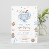 Blue Winter Boy Baby Dusche Einladung (Stehend Vorderseite)