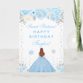Blue Winter Brown Hair Princess 16 . Geburtstag Karte (Vorderseite)