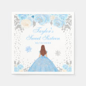 Blue Winter Brown Hair Princess 16 . Geburtstag Serviette (Vorderseite)