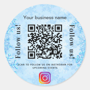 Blue Winter Business Name qr Code Instagramm Runder Aufkleber