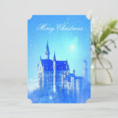 Blue Winter Castle Snowflakes Weihnachtsfest Party Einladung (Stehend Vorderseite)
