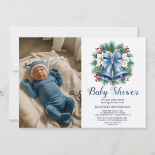 Blue Winter Christmas Bells Babydusche Einladung