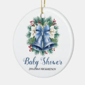 Blue Winter Christmas Bells Babydusche Keramik Ornament (Links)