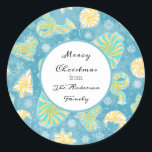 Blue Winter Christmas Monogram Runder Aufkleber<br><div class="desc">Blaue Winterbilder</div>