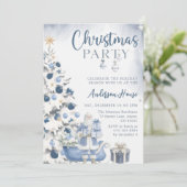 Blue Winter Christmas Party Invitation Einladung (Stehend Vorderseite)
