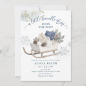 Blue Winter Christmas Sleigh Baby Shower Einladung (Vorderseite)