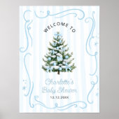 Blue Winter Christmas Tree Baby Shower Welcome Poster (Vorne)
