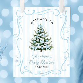 Blue Winter Christmas Tree Baby Shower Welcome Poster