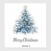 Blue Winter Christmas Tree Gold Star Aufkleber (Blatt)