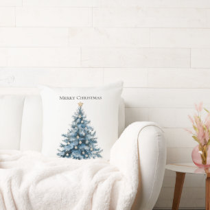 Blue Winter Christmas Tree Gold Star Kissen