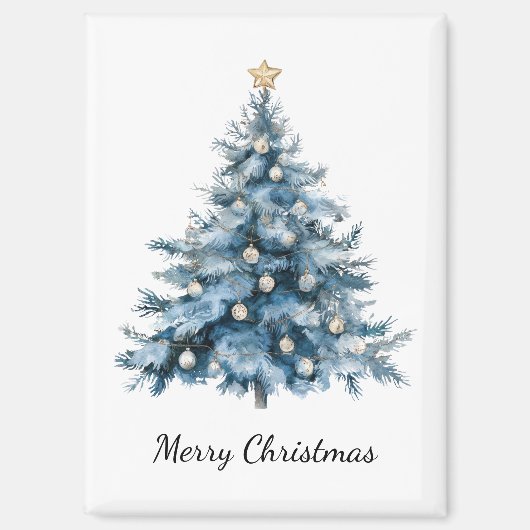 Blue Winter Christmas Tree Gold Star Magnet (Vorderseite)