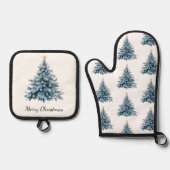 Blue Winter Christmas Tree Gold Star Ofenhandschuh & Topflappen-Set (Vorderseite)