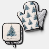 Blue Winter Christmas Tree Gold Star Ofenhandschuh & Topflappen-Set (Vorderseite/Rückseite)