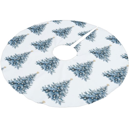 Blue Winter Christmas Tree Gold Star Polyester Weihnachtsbaumdecke (Schrägansicht)