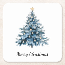 Blue Winter Christmas Tree Gold Star Rechteckiger Pappuntersetzer