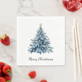 Blue Winter Christmas Tree Gold Star Serviette