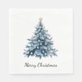 Blue Winter Christmas Tree Gold Star Serviette (Vorderseite)