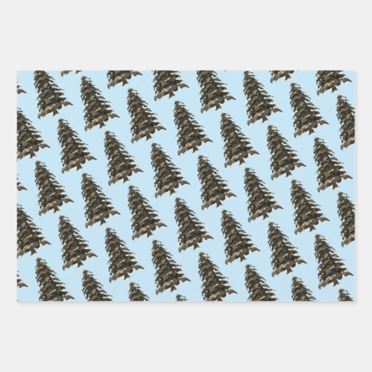 Blue Winter Christmas Tree Pine Branch Cones Geschenkpapier Set (Vorderseite 3)