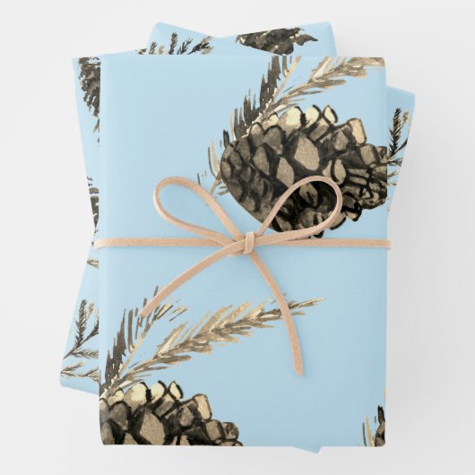 Blue Winter Christmas Tree Pine Branch Cones Geschenkpapier Set (Beispiel)
