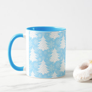 Blue Winter Christmas Tree Snowflake Muster Tasse