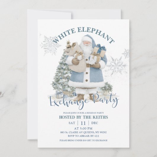 Blue Winter Christmas White Elephant Exchange Part Einladung (Vorderseite)