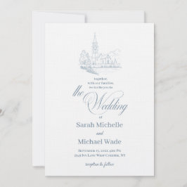 Blue Winter Church Calligraphy Wedding Invitation Einladung
