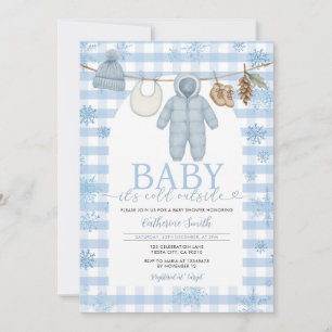 Blue Winter Clothesline Baby Dusche Schneeschuhe Einladung
