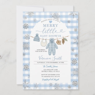 Blue Winter Clothesline Merry Little Baby Dusche Einladung