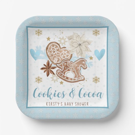 Blue Winter Cookies & Cocoa Baby Shower Pappteller (Vorderseite)