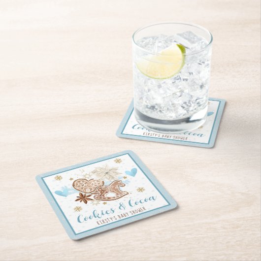 Blue Winter Cookies & Cocoa Baby Shower Rechteckiger Pappuntersetzer (Vor Ort)