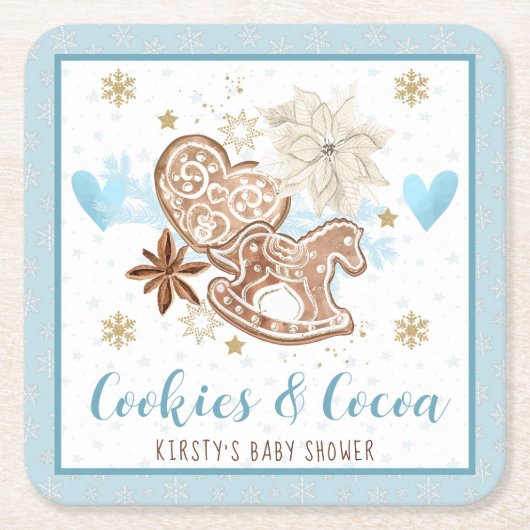 Blue Winter Cookies & Cocoa Baby Shower Rechteckiger Pappuntersetzer (Vorderseite)