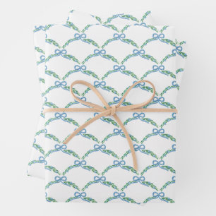 Blue Winter Coquette Coastal Bow Garland Geschenkpapier Set