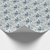Blue Winter Damask Wrapping Paper Geschenkpapier (Ecke)