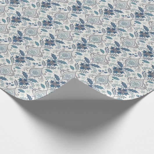 Blue Winter Damask Wrapping Paper Geschenkpapier (Ecke)