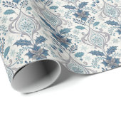 Blue Winter Damask Wrapping Paper Geschenkpapier (Rolleneckpunkt)