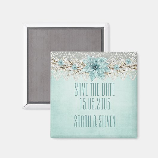 Blue Winter Day Damask Save the Date Magnet (Vorderseite/Rückseite)