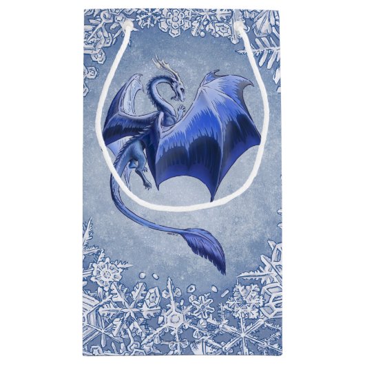 Blue Winter Dragon Fantasy Nature Art Kleine Geschenktüte (Rückseite)