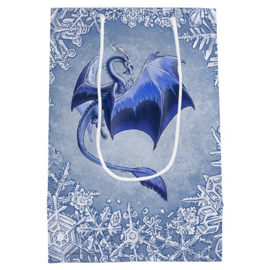 Blue Winter Dragon Fantasy Nature Art Mittlere Geschenktüte (Rückseite)