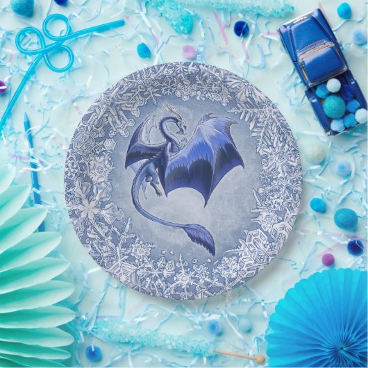 Blue Winter Dragon Fantasy Nature Art Pappteller (Party)