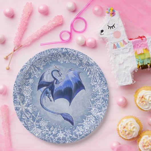 Blue Winter Dragon Fantasy Nature Art Pappteller (Party)
