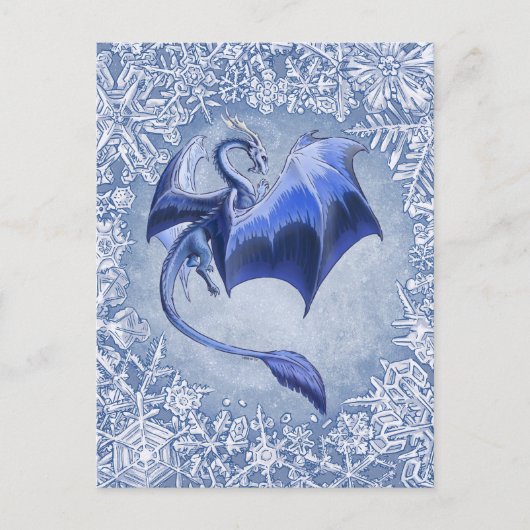 Blue Winter Dragon Fantasy Nature Art Postkarte (Vorderseite)