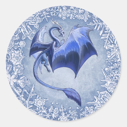 Blue Winter Dragon Fantasy Nature Art Runder Aufkleber (Vorderseite)